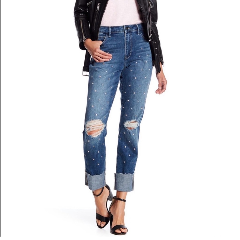 Sam Edelman Blue Cropped Jeans with Distressed Details